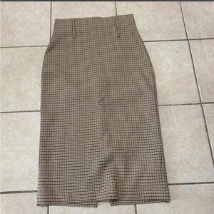 Zara Brown Plaid Checkered Pencil Skirt